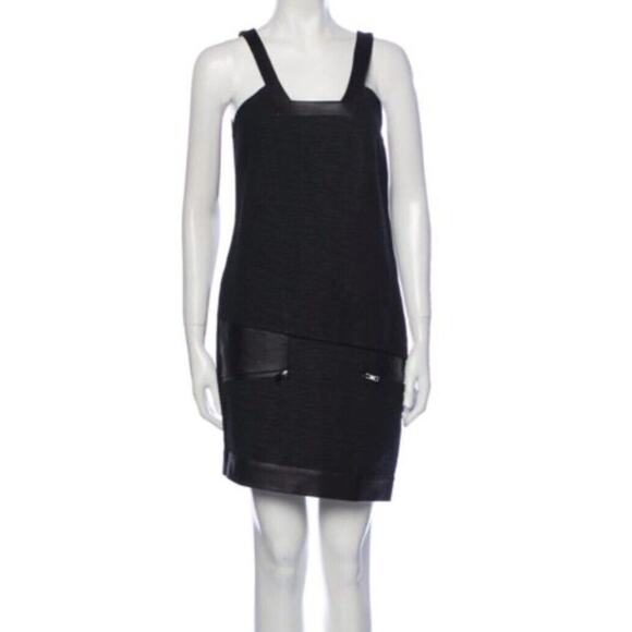Helmut Lang Leather Accent Mini Tank Dress •2• Black Zippered Warped Suiting - Picture 2 of 14